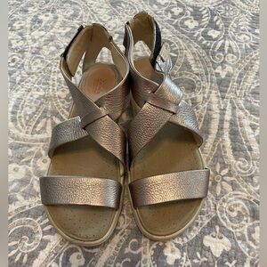 Ecco damara sandals size 6-6.5 37 gold bronze leather cross strap comfort